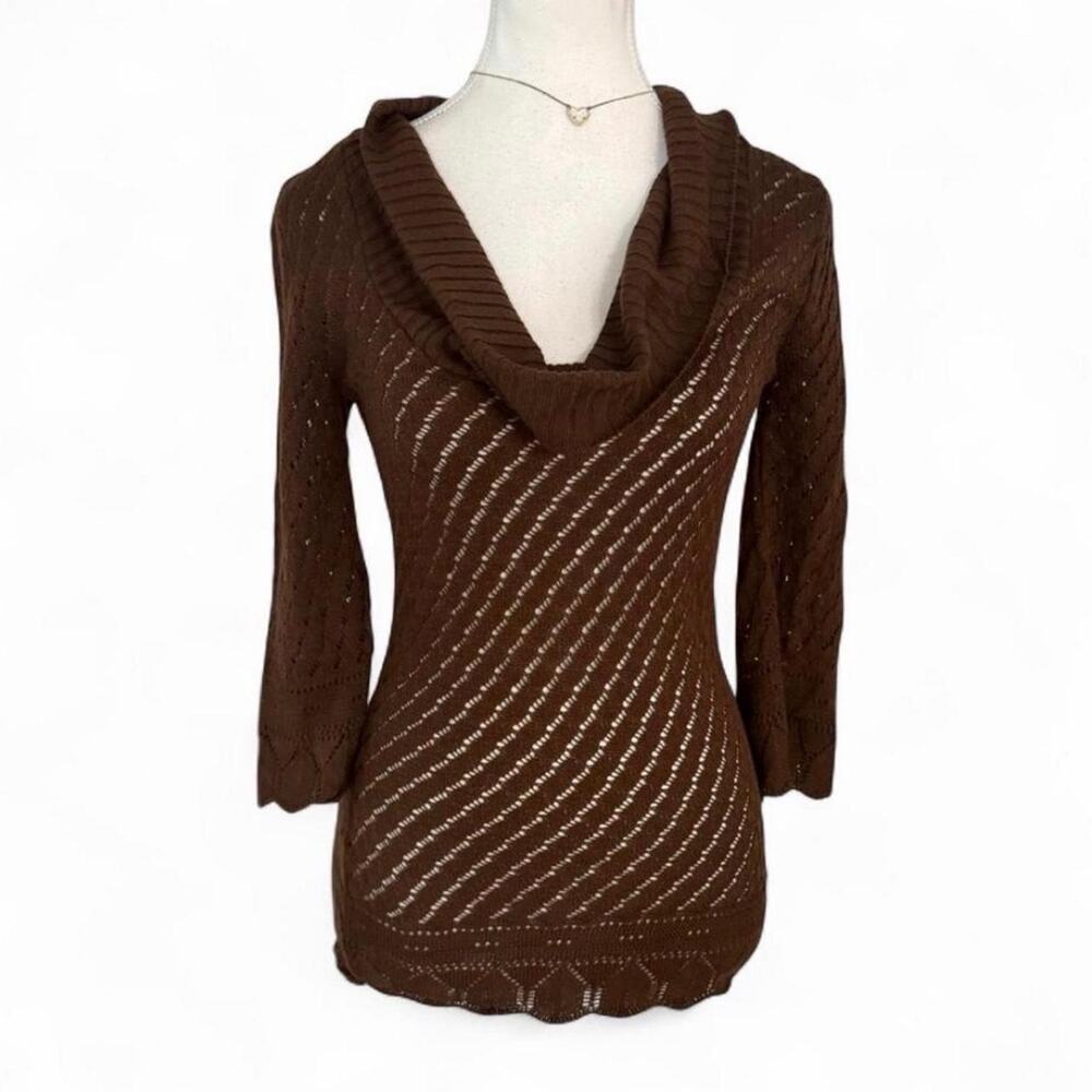 Y2K Cowl Neck fitted full length early 2000s brown longsleeve fall staple Size M